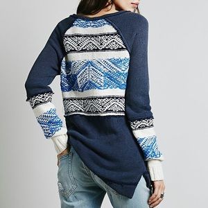 Free People Snow Angel Pullover Sweater Sweatshirt Printed Navy Size Small